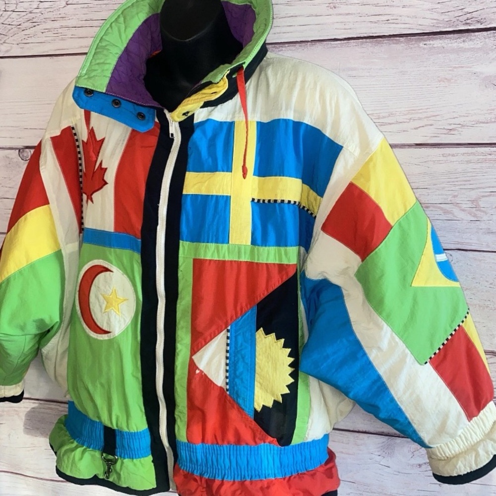 Gallery International Mens S Jacket Flags Down Ski Colorblock Puffer Vintage - Picture 3 of 11